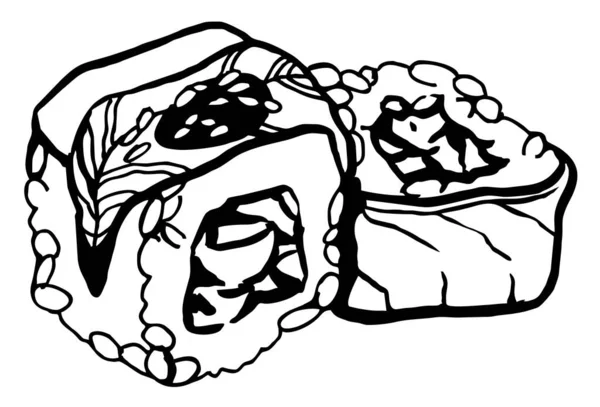 Dessin Main Illustration Vectorielle Art Croquis Rouleau Alimentaire Japonais Riz — Image vectorielle