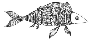 balık grafikleri karalama, el çizimi, siyah beyaz çizim, çizgi sanatı