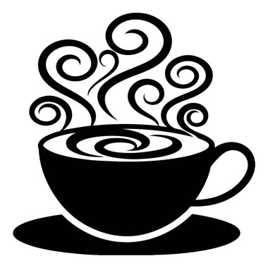 Sıcak bir kahve fincanı silueti ve sıcak bir sabah veya kafede sıcak bir buhar. 