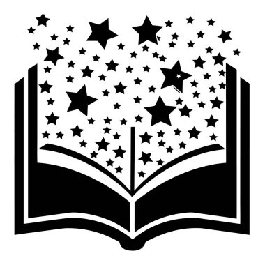 Bilgi hayal gücünü ve yaratıcı illüstrasyon vektörünü sembolize eden yıldızlı açık kitap silueti