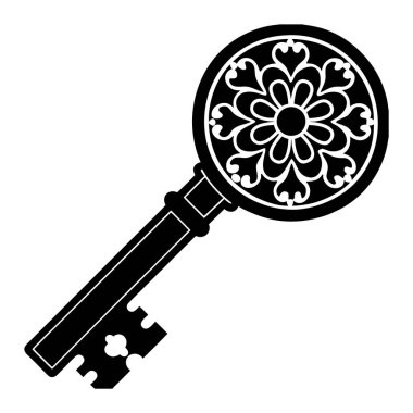 Erişim sırları ve fırsat izole grafik element vektörünün Viktoryan iskelet anahtar silueti sembolü