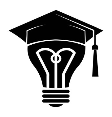 Mezuniyet şapkasının yaratıcı silueti akademik yenilik ve parlak fikir vektörünü sembolize eden ampulün tepesinde yer aldı