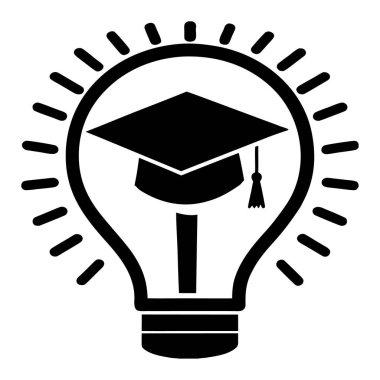 Eğitimi ve yenilik vektörünü sembolize eden parlak bir ampulün içindeki mezuniyet başlığı