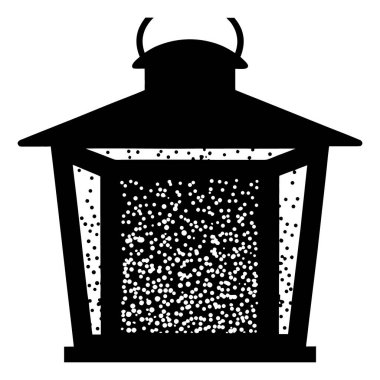 Açık hava atmosferi ve dekorasyon vektörü için sıcak benekli ışıkla aydınlatılmış klasik bir fenerin kırsal silüeti