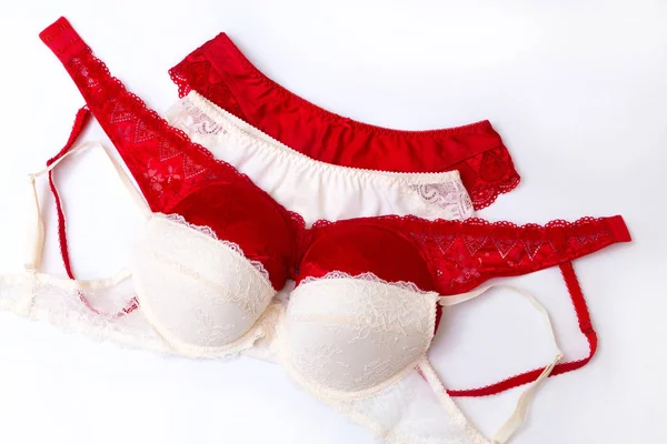 Lingerie vermelha e bege — Fotografia de Stock