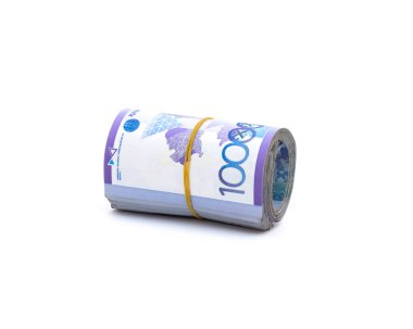 Tenge banknotların rulosu
