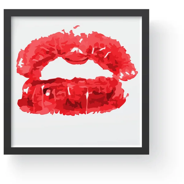 口紅キスを印刷します 女性のセクシーな赤い唇 セクシーな唇のメイク キス口 モダンなフレーム テキストのための場所 — ストックベクタ