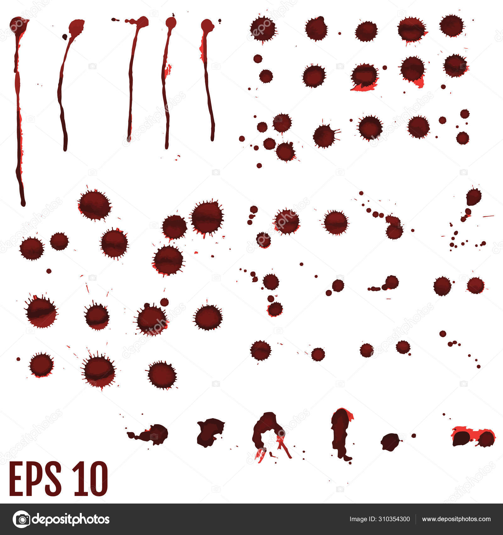 Set Of Various Dripping Grunge Blood Splatters Stock Illustration