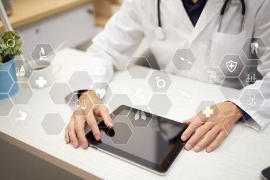 Sanal ekran üzerinde tıbbi kavramı. Sağlık. Online Tıbbi Danışma ve sağlık kontrol, Emr, Ehr.