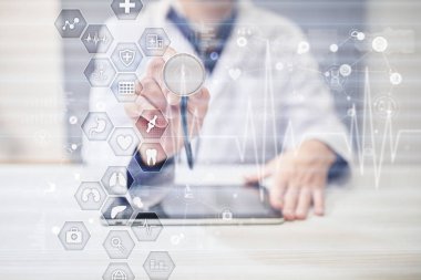 Sanal ekran üzerinde tıbbi kavramı. Sağlık. Online Tıbbi Danışma ve sağlık kontrol, Emr, Ehr.