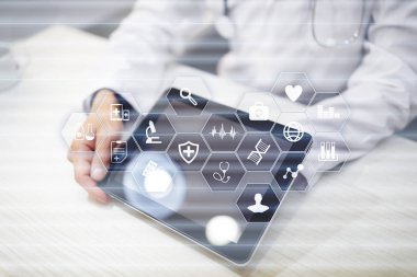 Sanal ekran üzerinde tıbbi kavramı. Sağlık. Online Tıbbi Danışma ve sağlık kontrol, Emr, Ehr.