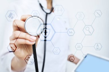 Sanal ekran üzerinde tıbbi kavramı. Sağlık. Online Tıbbi Danışma ve sağlık kontrol, Emr, Ehr.