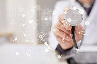 Sanal ekran üzerinde tıbbi kavramı. Sağlık. Online Tıbbi Danışma ve sağlık kontrol, Emr, Ehr.