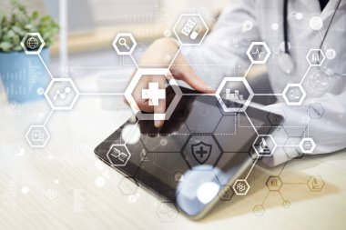 Sanal ekran üzerinde tıbbi kavramı. Sağlık. Online Tıbbi Danışma ve sağlık kontrol, Emr, Ehr.