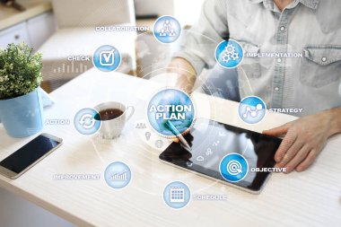 Sanal ekran eylem planı. Planlama kavramı. İş stratejisi.