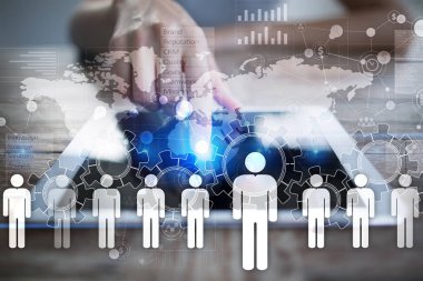İnsan kaynakları yönetimi, insan kaynakları, işe alım, liderlik ve ekip oluşturma. İş ve teknoloji kavramı.