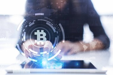 Bitcoin cryptocurrency. Finans teknolojileri. Internet para. İş kavramı.