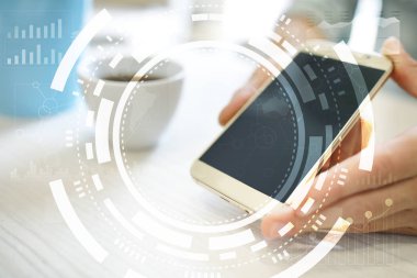 Sanal ekran iş, teknoloji ve internet kavramı.