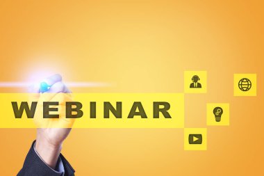 Webinar. E-eğitim, Online Eğitim kavramı. Kişisel gelişim. Sanal ekran.