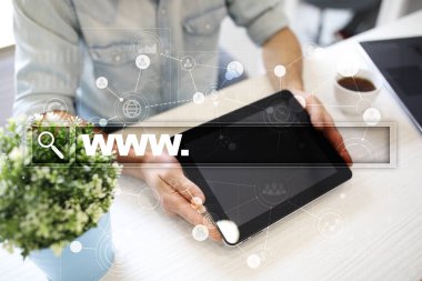 Www metin arama çubuk. Web sitesi Url. Dijital pazarlama. İş, internet ve teknoloji kavramı.