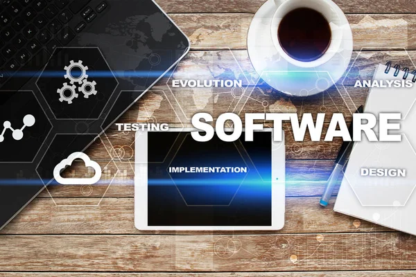 Software development. Data Digital Programs System Technology Concept.