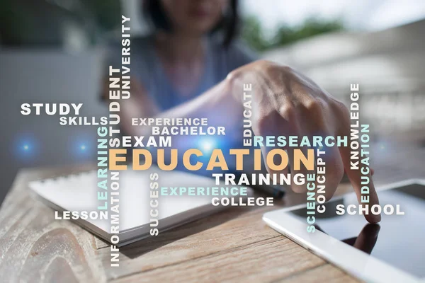 Education words cloud on the virtual screen. — Stock Photo, Image