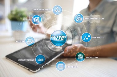 Sanal ekran eylem planı. Planlama kavramı. İş stratejisi.