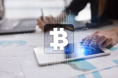 Bitcoin cryptocurrency. Finans teknolojileri. Internet para. İş kavramı.