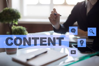 Sanal ekran içerik metni. İş kavramı, teknoloji ve internet. 