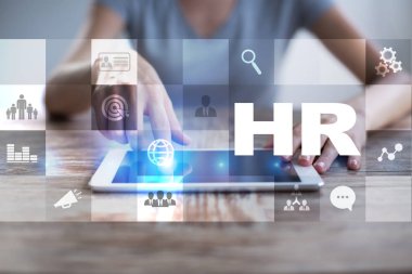 İnsan kaynakları yönetimi, insan kaynakları, işe alım, liderlik ve ekip oluşturma. İş ve teknoloji kavramı.