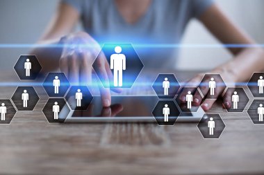 İnsan kaynakları yönetimi, insan kaynakları, işe alım, liderlik ve ekip oluşturma. İş ve teknoloji kavramı.