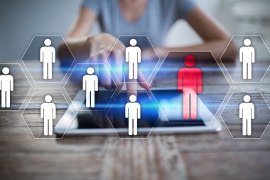 İnsan kaynakları yönetimi, insan kaynakları, işe alım, liderlik ve ekip oluşturma. İş ve teknoloji kavramı.