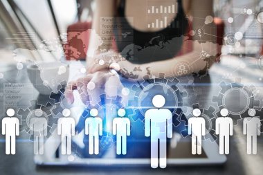 İnsan kaynakları yönetimi, insan kaynakları, işe alım, liderlik ve ekip oluşturma. İş ve teknoloji kavramı.