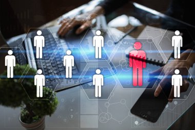 İnsan kaynakları yönetimi, insan kaynakları, işe alım, liderlik ve ekip oluşturma. İş ve teknoloji kavramı.