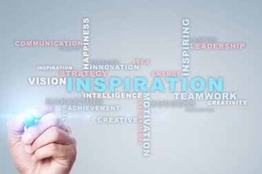 Sanal ekran üzerinde ilham kelimeler bulut.