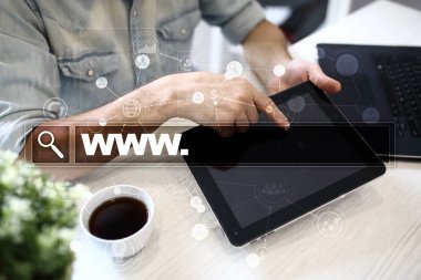 Www metin arama çubuk. Web sitesi Url. Dijital pazarlama. İş, internet ve teknoloji kavramı.
