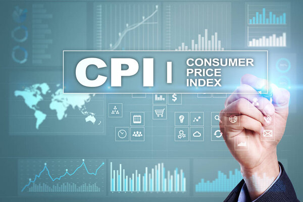 CPI. Consumer price index concept on virtual screen.