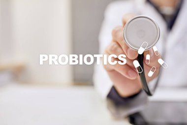 Probiyotikler. Sağlığı geliştirme. İlaç ve tıp kavramı.