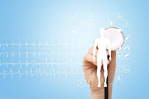 Діаграма медичного запису на концепції віртуального екрану. Програма для моніторингу здоров'я . — стокове фото