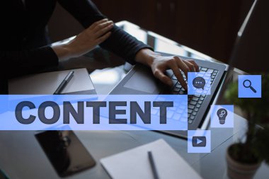 Sanal ekran içerik metni. İş kavramı, teknoloji ve internet. 