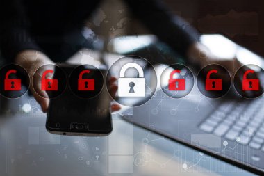 Siber Güvenlik, veri koruma, bilgi güvenliği ve şifreleme. İnternet Teknoloji ve iş kavramı.