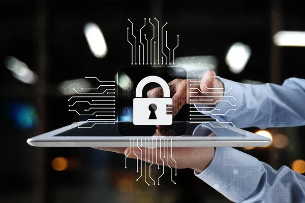 Cybersicherheit, Datenschutz, Informationssicherheit und Verschlüsselung. Internet-Technologie und Geschäftskonzept. — Stockfoto