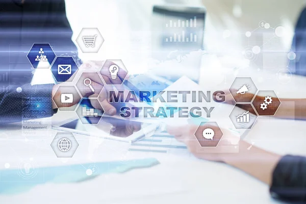 Koncepcja strategii marketingu na wirtualnego ekranu. Internet, reklama i cyfrowych koncepcji technologii. Wzrost sprzedaży. — Zdjęcie stockowe
