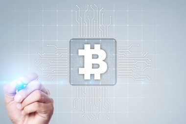 Bitcoin cryptocurrency. Finans teknolojileri. Internet para. İş kavramı.