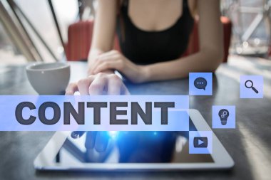 Sanal ekran içerik metni. İş kavramı, teknoloji ve internet. 