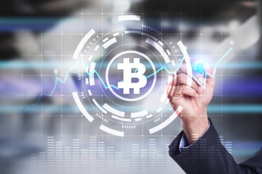 Sanal ekranda kripto para grafiği. İş, finans ve teknoloji kavramı. Bitcoin, Ethereum.