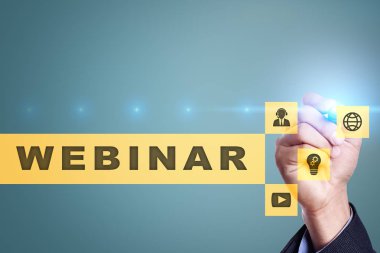 Webinar. E-eğitim, Online Eğitim kavramı. Kişisel gelişim. Sanal ekran.