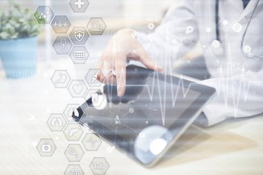 Sanal ekran üzerinde tıbbi kavramı. Sağlık. Online Tıbbi Danışma ve sağlık kontrol, Emr, Ehr.