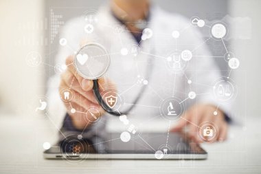 Sanal ekran üzerinde tıbbi kavramı. Sağlık. Online Tıbbi Danışma ve sağlık kontrol, Emr, Ehr.