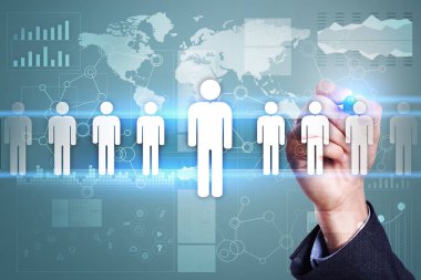 İnsan kaynakları yönetimi, insan kaynakları, işe alım, liderlik ve ekip oluşturma. İş ve teknoloji kavramı.